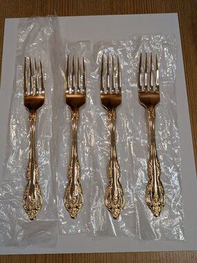 NEW Oneida Community GOLDEN BRAHMS Gold Electroplate Lot of 4 Dinner Forks 7.25"